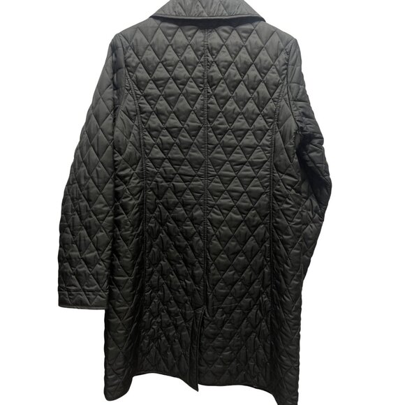 L.L. Bean Vintage 90's Long Black Quilted Barn Chore Car Coat with Plaid Interio - Picture 6 of 7